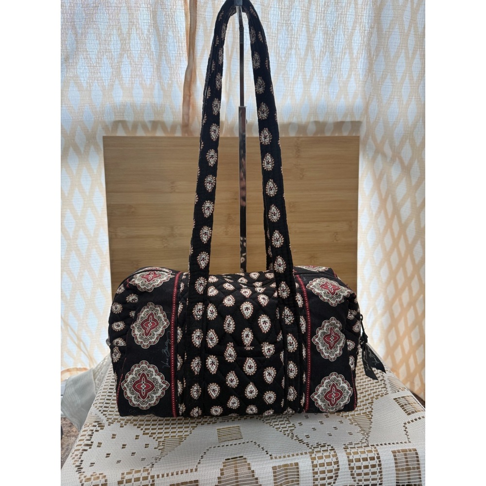 Vera Bradley Tote Bag Black Paisley Quilted Zipper Duffle Weekender Handbag
